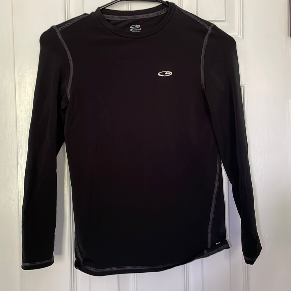 Champion power core duo dry fitted long sleeve shirt. Black  Sz 10-12 EUC